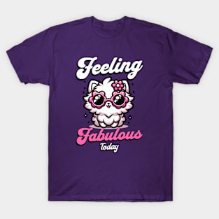 Feeling Fabulous Today - Cat with Pink Flower Sunglasses T-Shirt